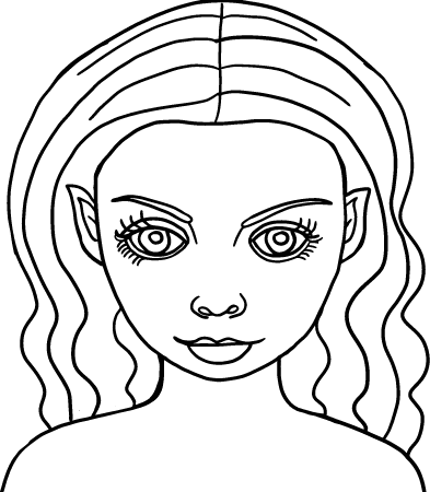 Elf Girl Face – Line Art for Coloring
