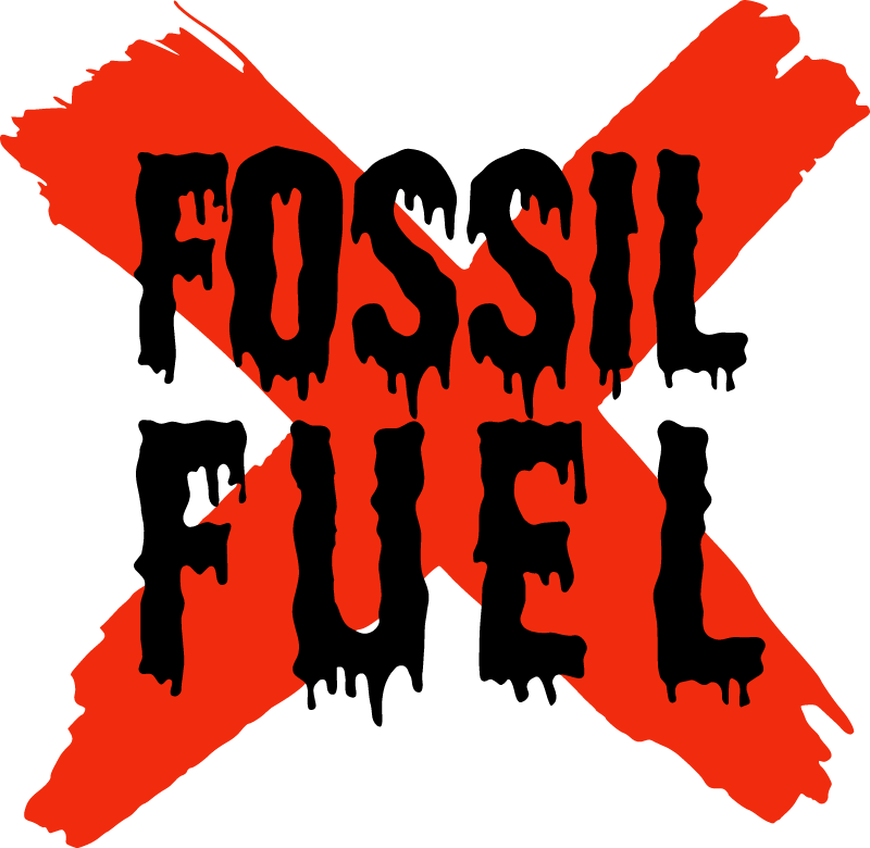 Fossil Fuel on Red X with Oil Drips