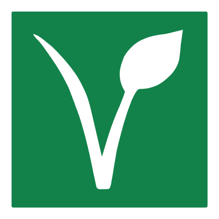 White Vegan V on Green Square (White Border)