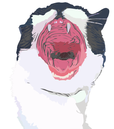 Cartoon Cat Roaring / Yawning (Outlined)