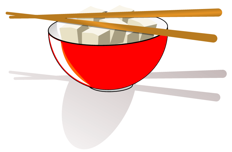 Red Bowl of Tofu with Chopsticks & Shadows