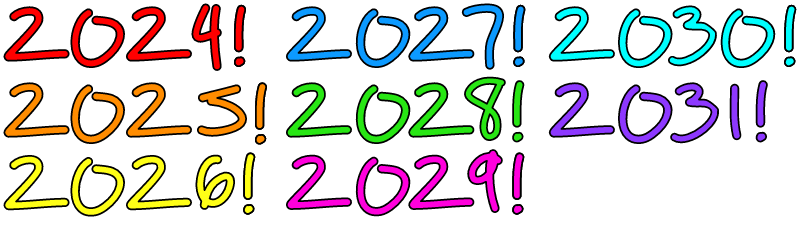 Future Years 2025–2028 (Bojarksi Font, Rainbow)