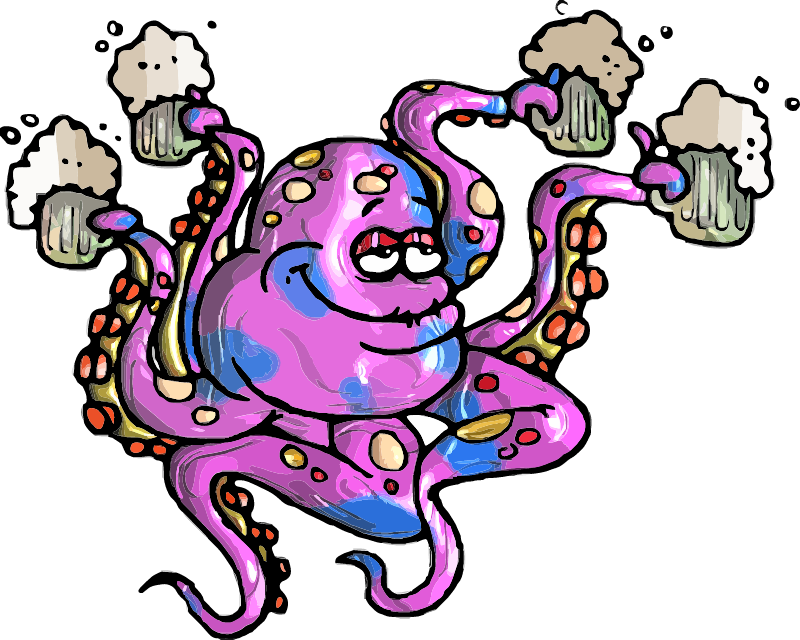 Octopus Drinking Beer