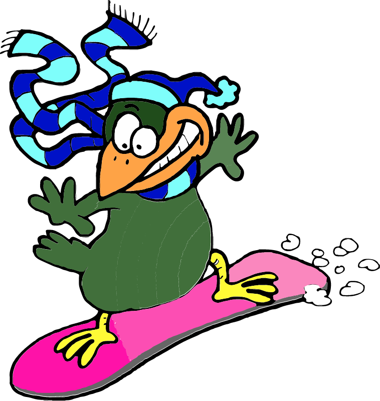 Bird Snowboarding Cartoon