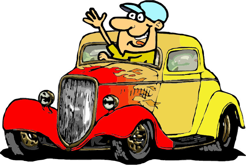 Cartoon Character in Hotrod Car