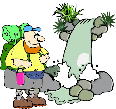 Man Hiking at Waterfall