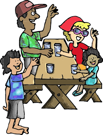 Family Picnic on Bench