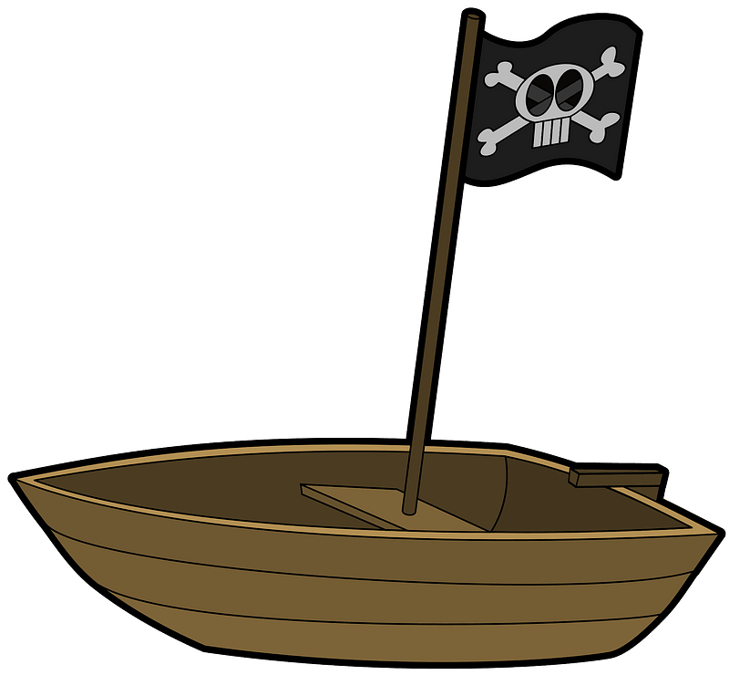 Rowboat with pirate flag