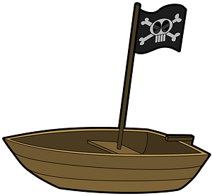 Rowboat with pirate flag