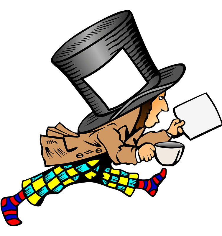 Mad Hatter with clean label on hat holding paper