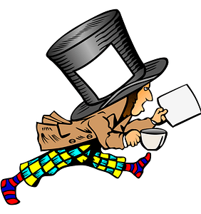Mad Hatter with clean label on hat holding paper