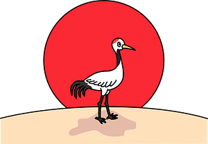 Sunrise and red-crowned crane