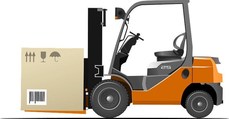 Orange forklift loader with box