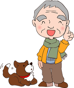 Old man grandfather and dog