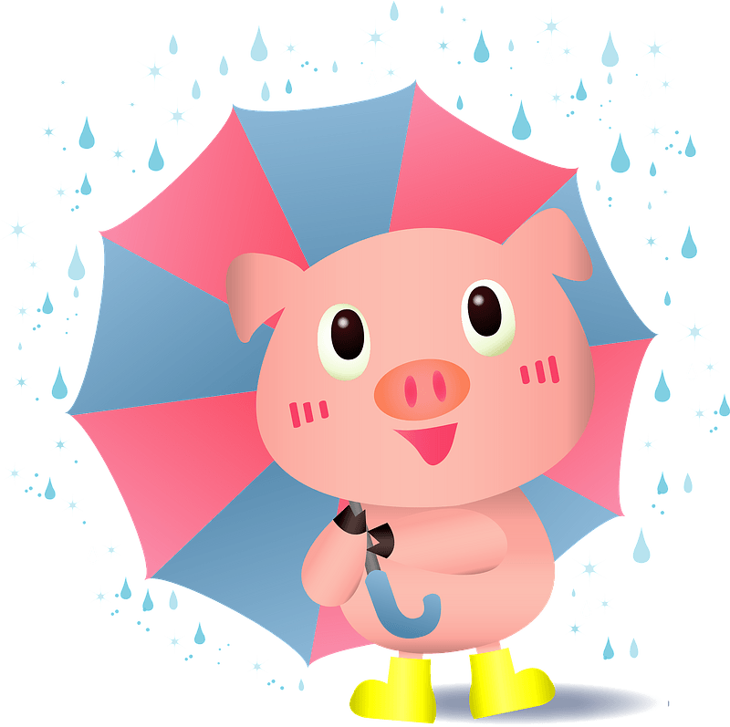 Pig using an umbrella in the rain