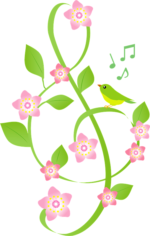 Treble clef flower and bird