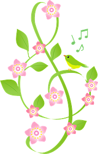 Treble clef flower and bird