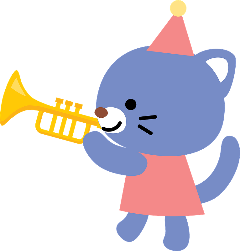 Cat is playing trumpet