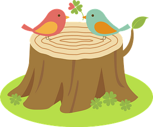 Birds on a tree stump