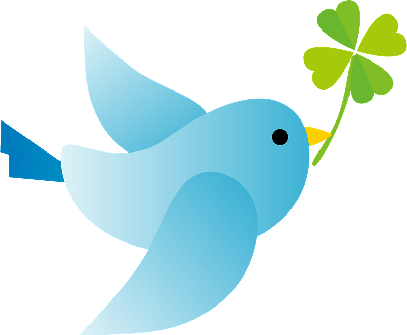 Blue bird is holding clover