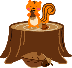 Squirrel with Acorn on top of a Tree Stump