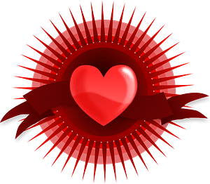 Heart with rays and banner