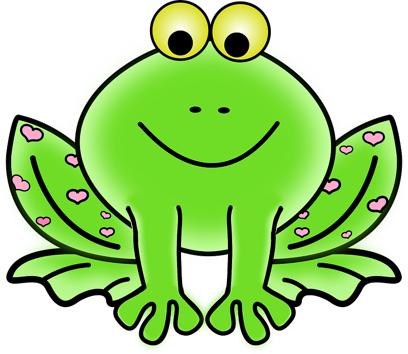 Green Valentine frog with pink hearts