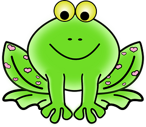 Green Valentine frog with pink hearts