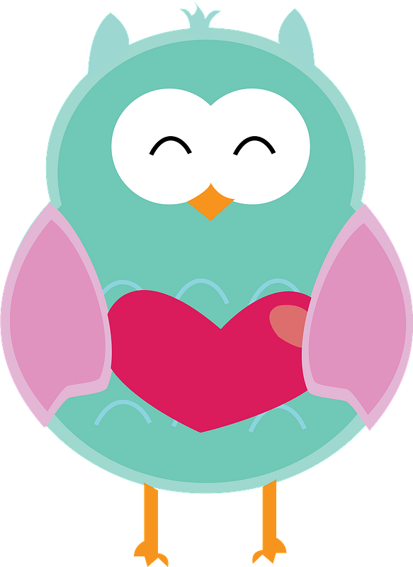 Pink and Green Owl holding heart