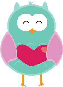 Pink and Green Owl holding heart