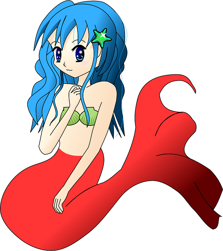 Red mermaid with blue hair