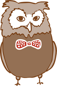 Owl in a bow tie with eyes open