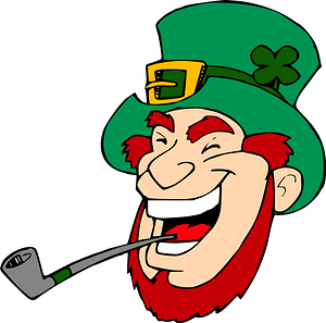 Laughing leprechaun with pipe