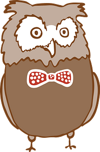 Brown owl in bowtie with eyes wide