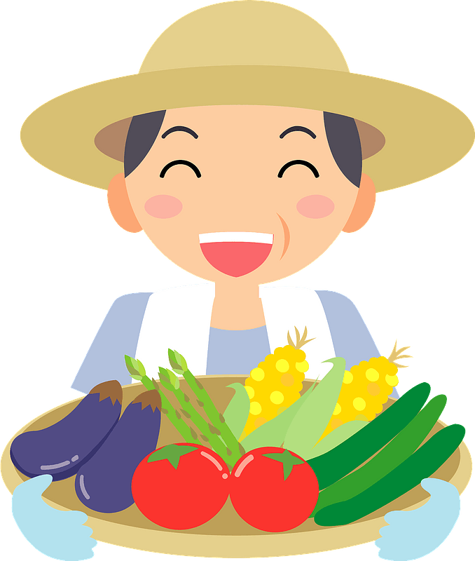Farmer man carrying a tray of vegetables