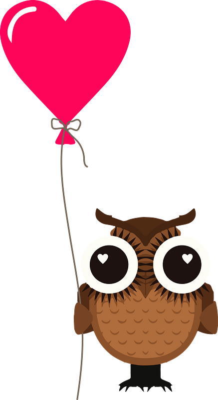 Owl with heart balloon