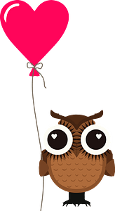 Owl with heart balloon