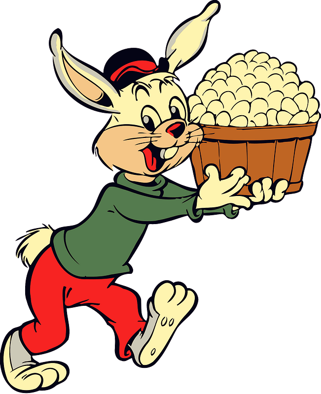 Cartoon rabbit with a basket of eggs