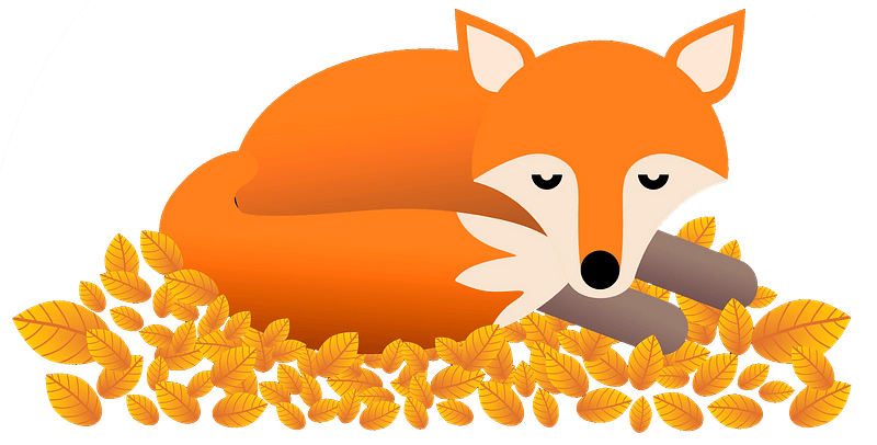 Fox sleeping on yellow leaves