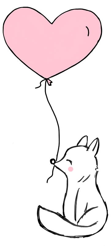 Fox with heart balloon