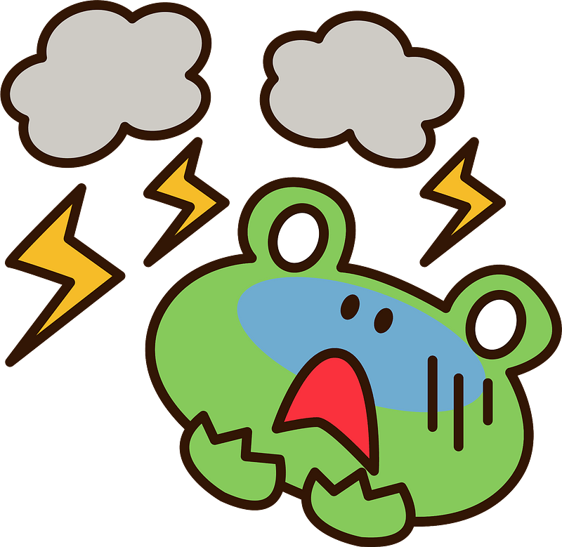 Lightning and thunder is scaring a frog