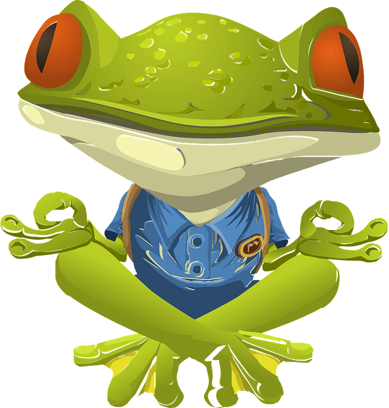 Cartoon frog doing yoga