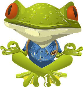 Cartoon frog doing yoga