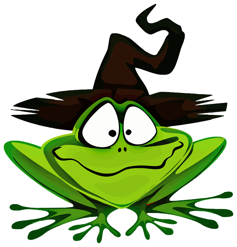 Frog wearing witch's hat