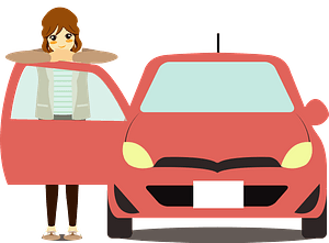 Girl is standing by a car with car door open