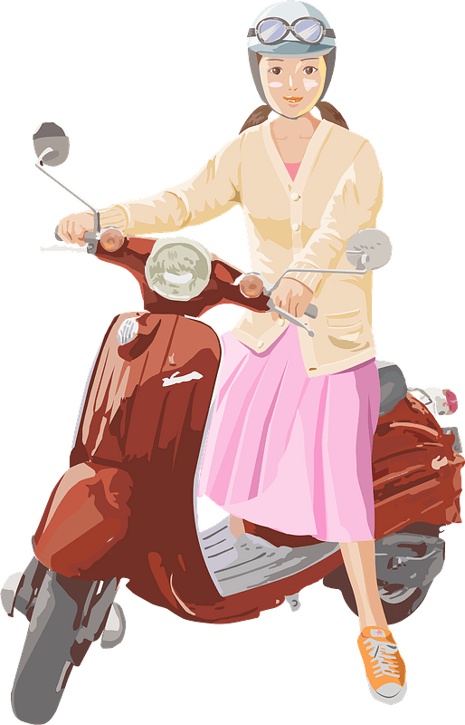 Girl is Riding a Motor Scooter