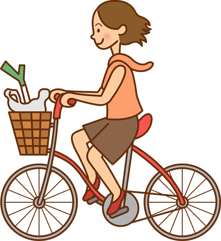 Woman is riding her bicycle for shopping