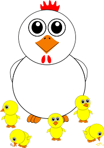 Funny chicken and chicks cartoon