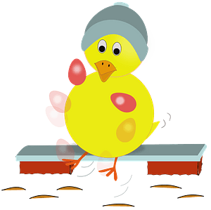 Easter chick kicking eggs