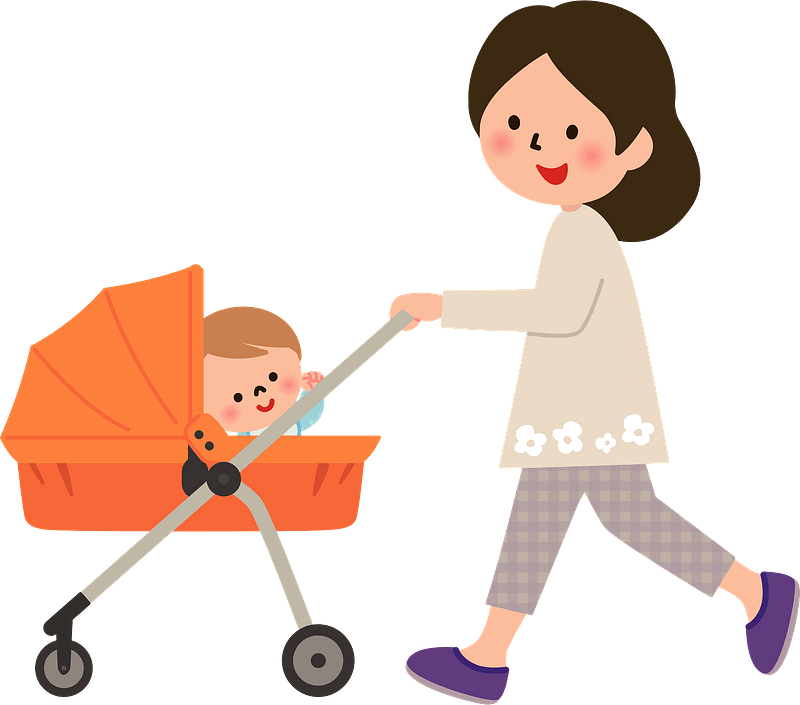 Mother is pushing baby stroller